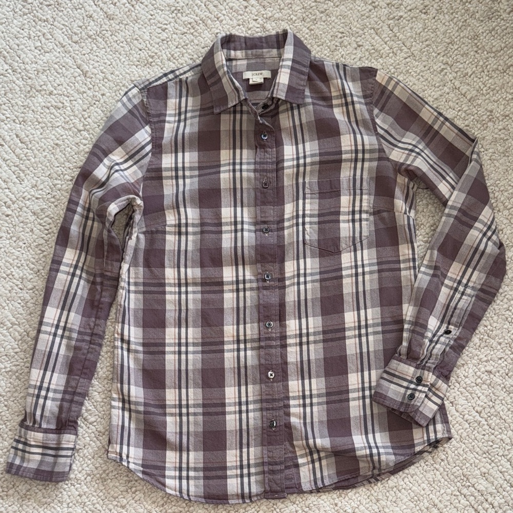 J. Crew Women's Purple Plaid Button-Down Shirt